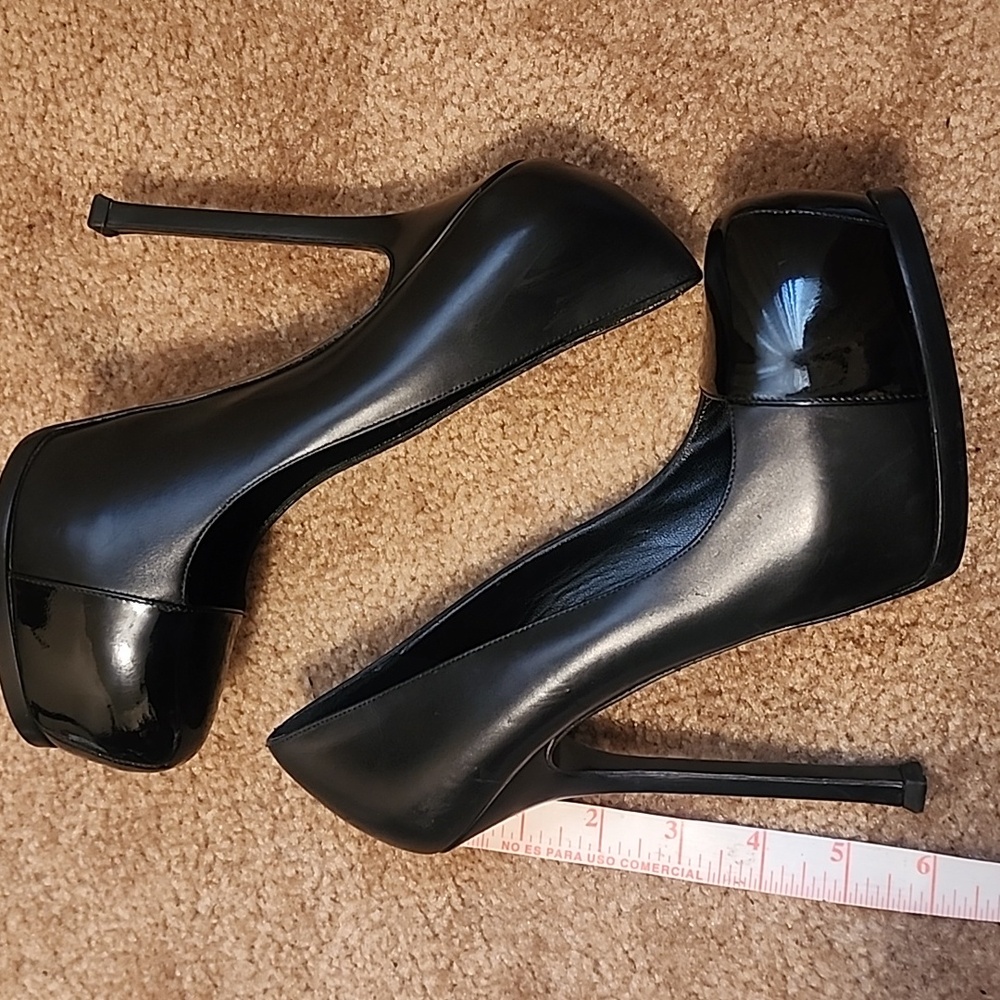 Yves Saint Laurent Black Patent Leather Tribtoo Platforms Heels - Picture 6 of 16